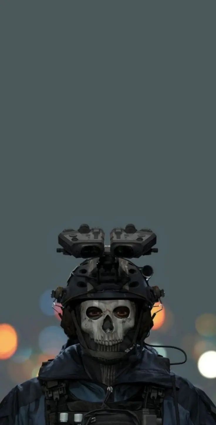 Ghost (Call of Duty), Totenkopfmaske, Nachtsichtgerät, Grauer Hintergrund, Hochformat, Sperrbildschirm