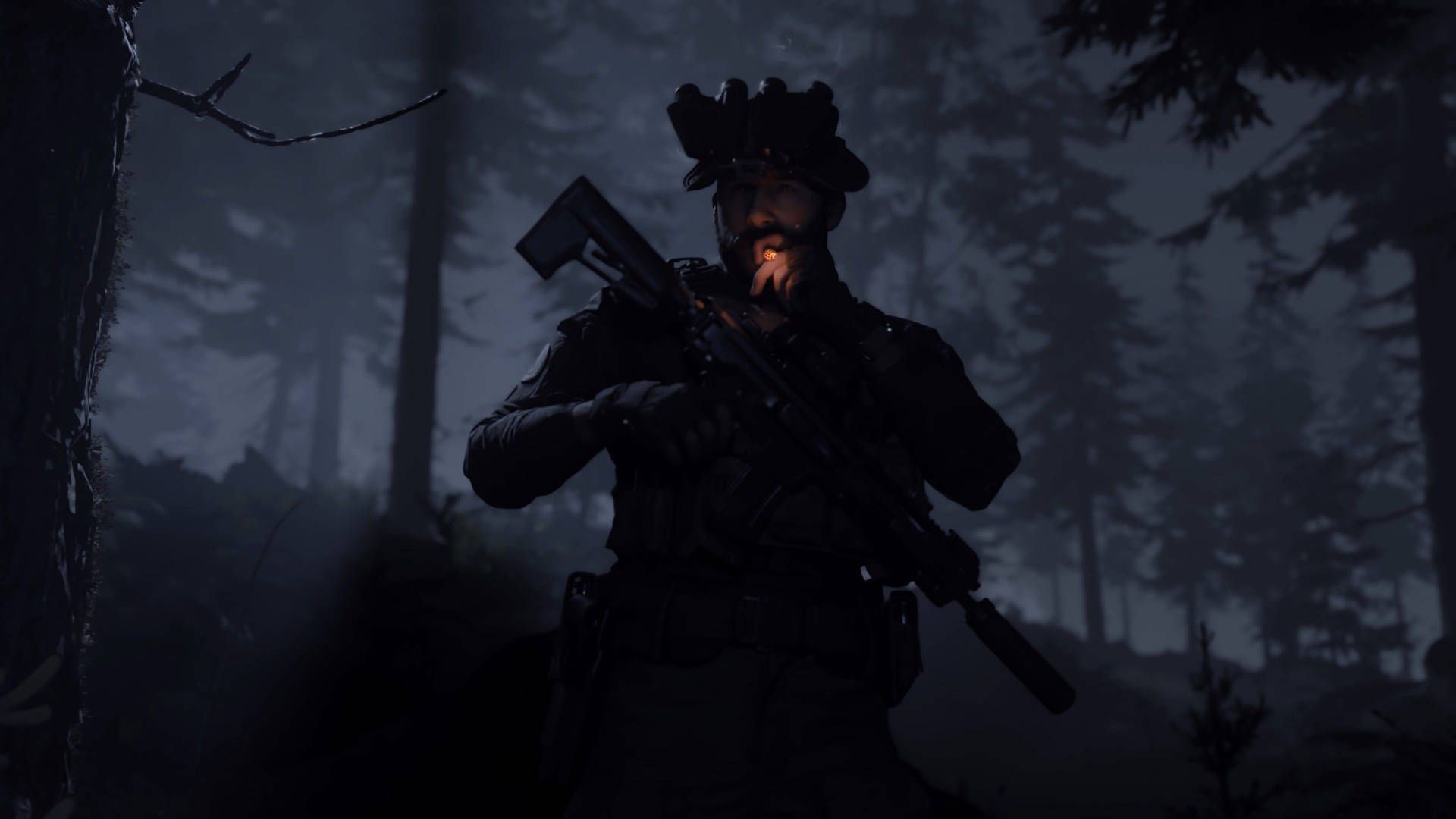 Soldat, Wald, Nacht, Silhouette, Sturmgewehr, Dunkel, Full HD 1080p, Desktop-Hintergrundbild