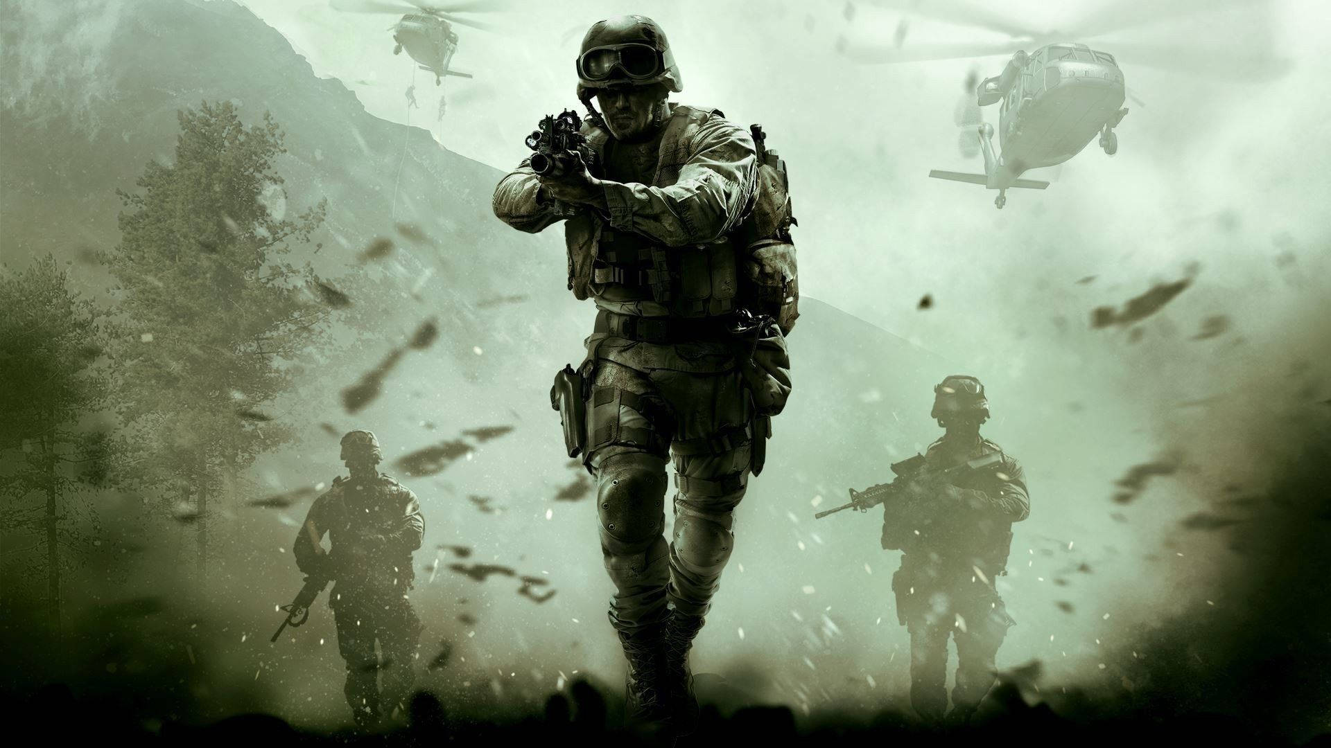 Soldaten, Hubschrauber, Wald, Nebel, Militär, Grüntöne, 1920x1080, Full-HD-Hintergrundbild für PC