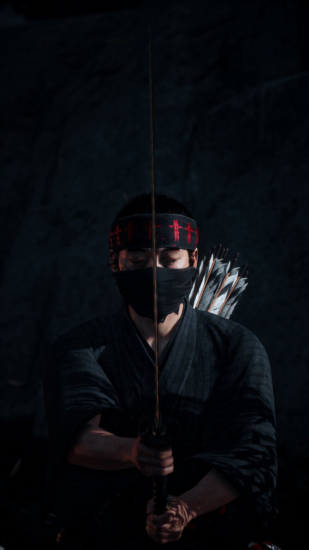 Jin Sakai, Ghost of Tsushima, Maske, Dunkel, Porträt, Full HD, Sperrbildschirm fürs iPhone