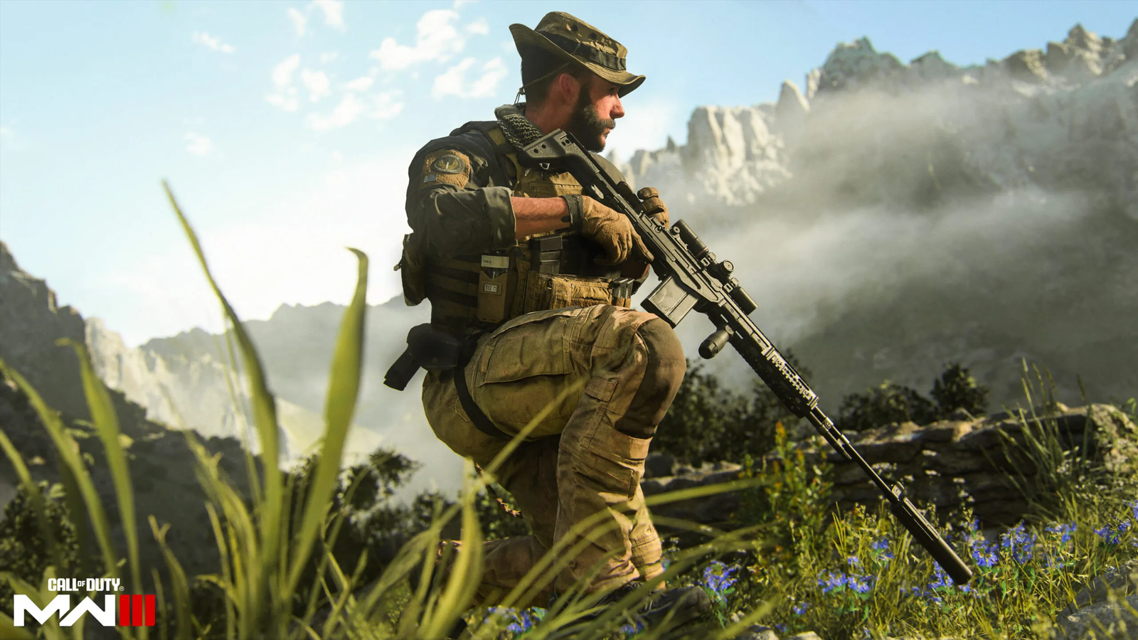 Captain Price, Scharfschützengewehr, Gebirge, Gras, Call of Duty: Modern Warfare III, HD-Hintergrundbild