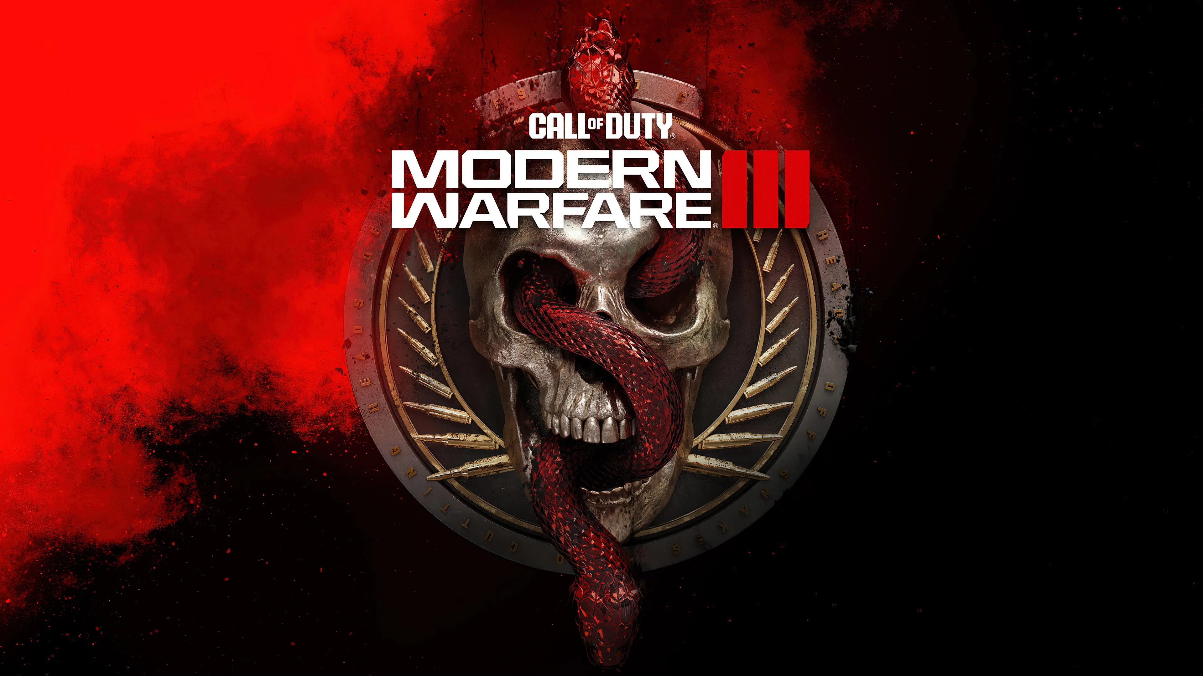 Call of Duty: Modern Warfare III, Logo, Schlange, Totenkopf, Rot-Schwarz, 4K, PC-Hintergrundbild