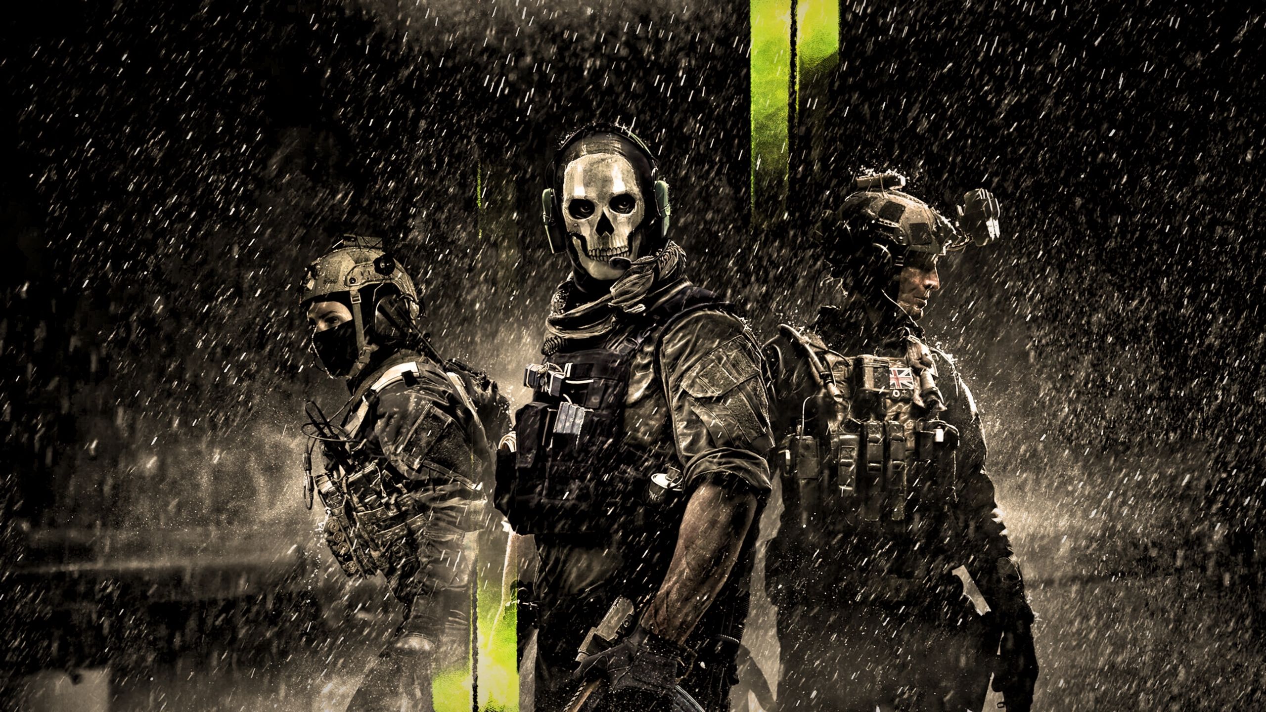 Ghost (Call of Duty), Soldaten, Regen, Einsatztruppe, Dunkel, 2K-Hintergrundbild für PC