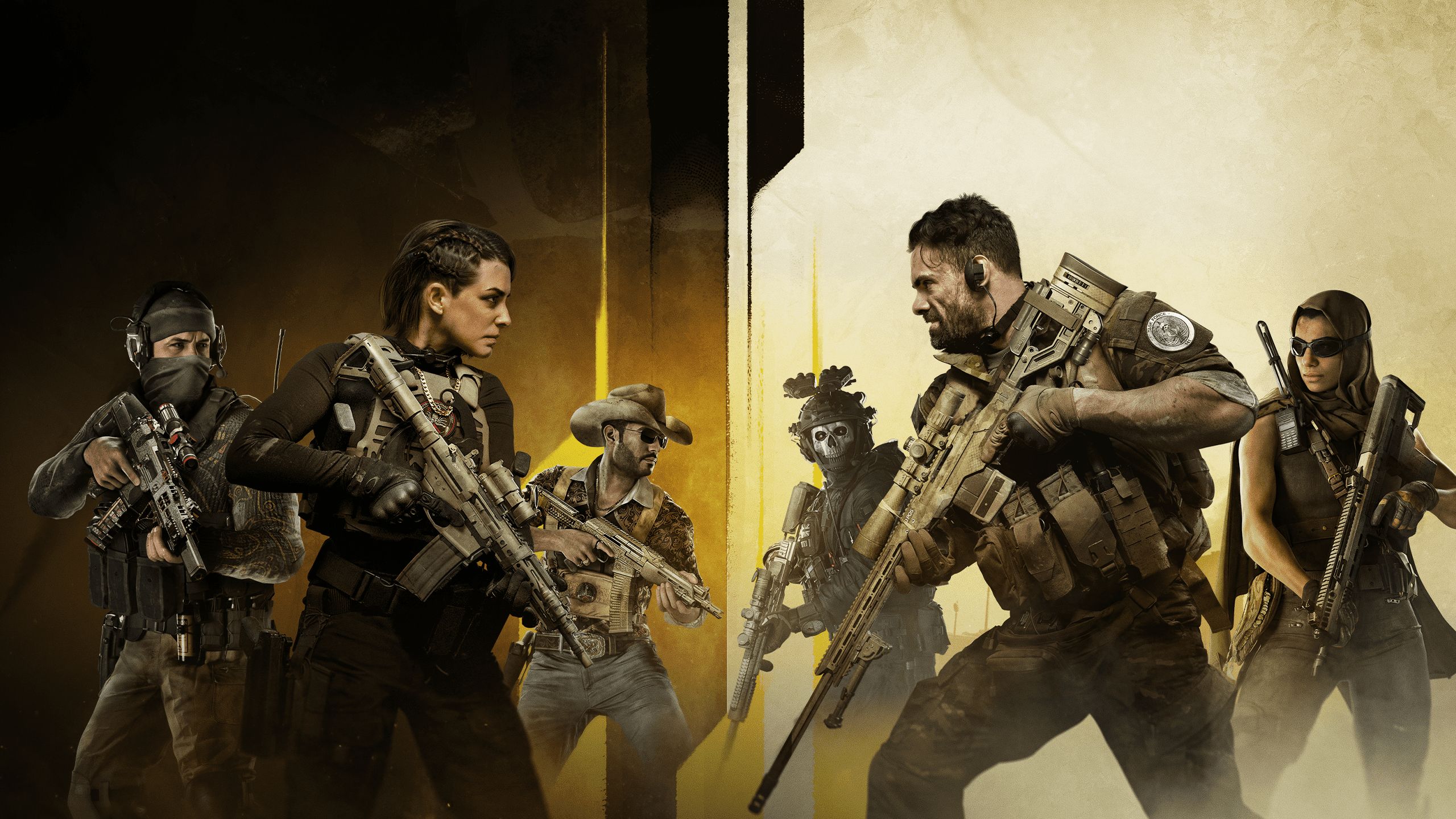Call of Duty: Modern Warfare II, Einsatztruppe, Soldaten, Gewehre, Gelbtöne, 2K Wallpaper