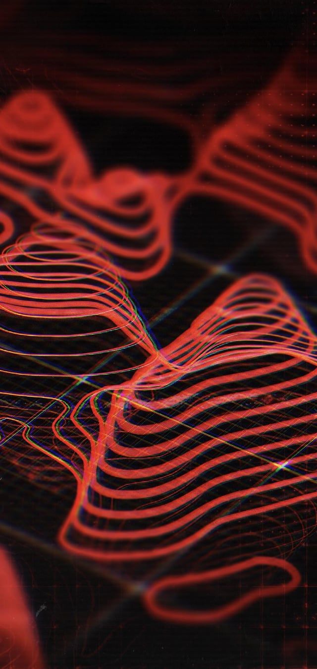 Rote Linien, Abstrakt, Wellenmuster, Schwarz-Rot, Hochformat, Hintergrundbild fürs Handy