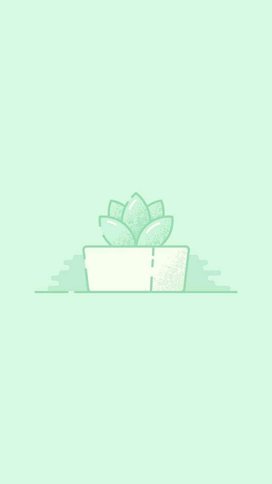 Topfpflanze, Illustration, Mintgrüner Hintergrund, Minimalistisch, Sperrbildschirm fürs iPhone