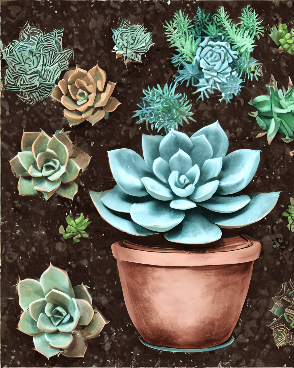 Echeverie, Terrakottatopf, Illustration, Erde, Muster, HD, Hintergrundbild fürs Tablet
