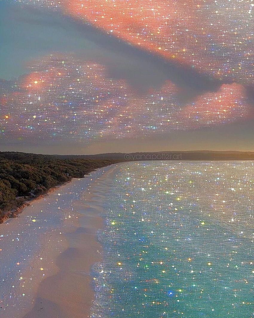 Strand, Wolken, Glitzer, Pastell, Spiegelung, HD, iPad-Hintergrundbild