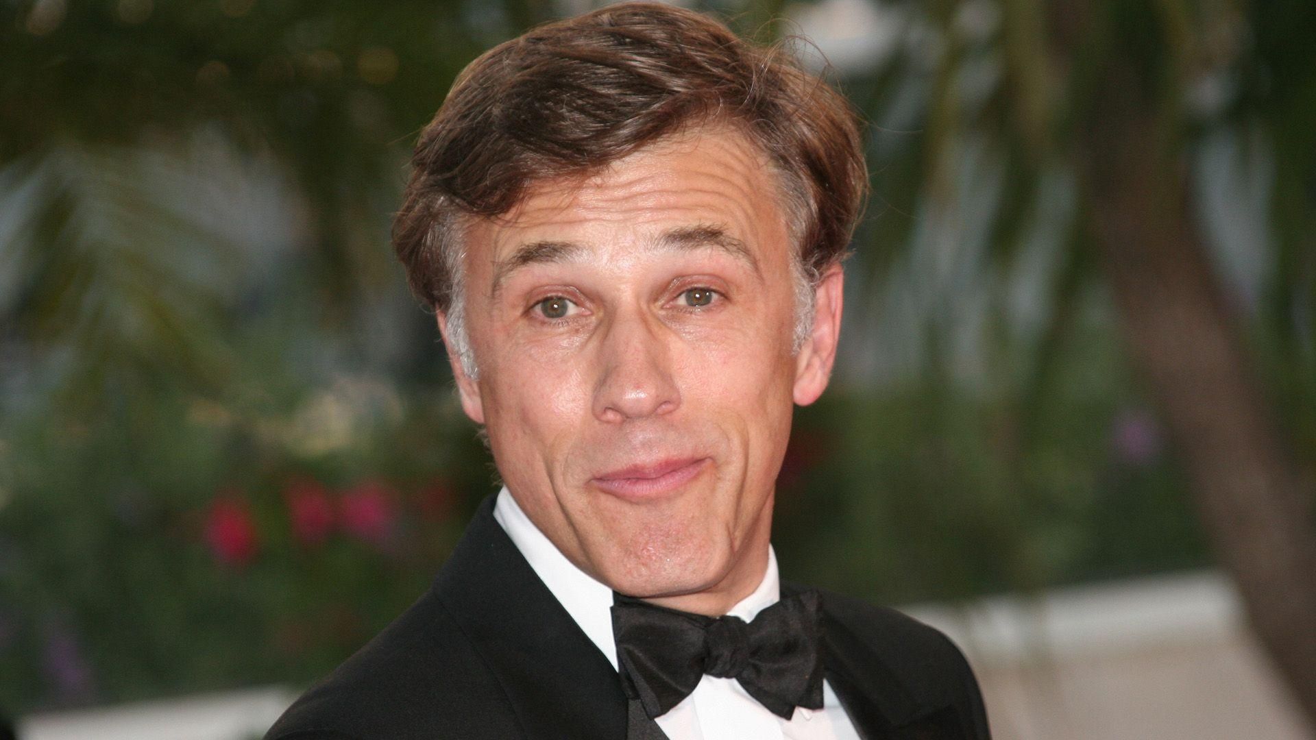 Christoph Waltz, Smoking, Fliege, Grimasse, Porträt, Full HD, Desktop-Hintergrund für Windows
