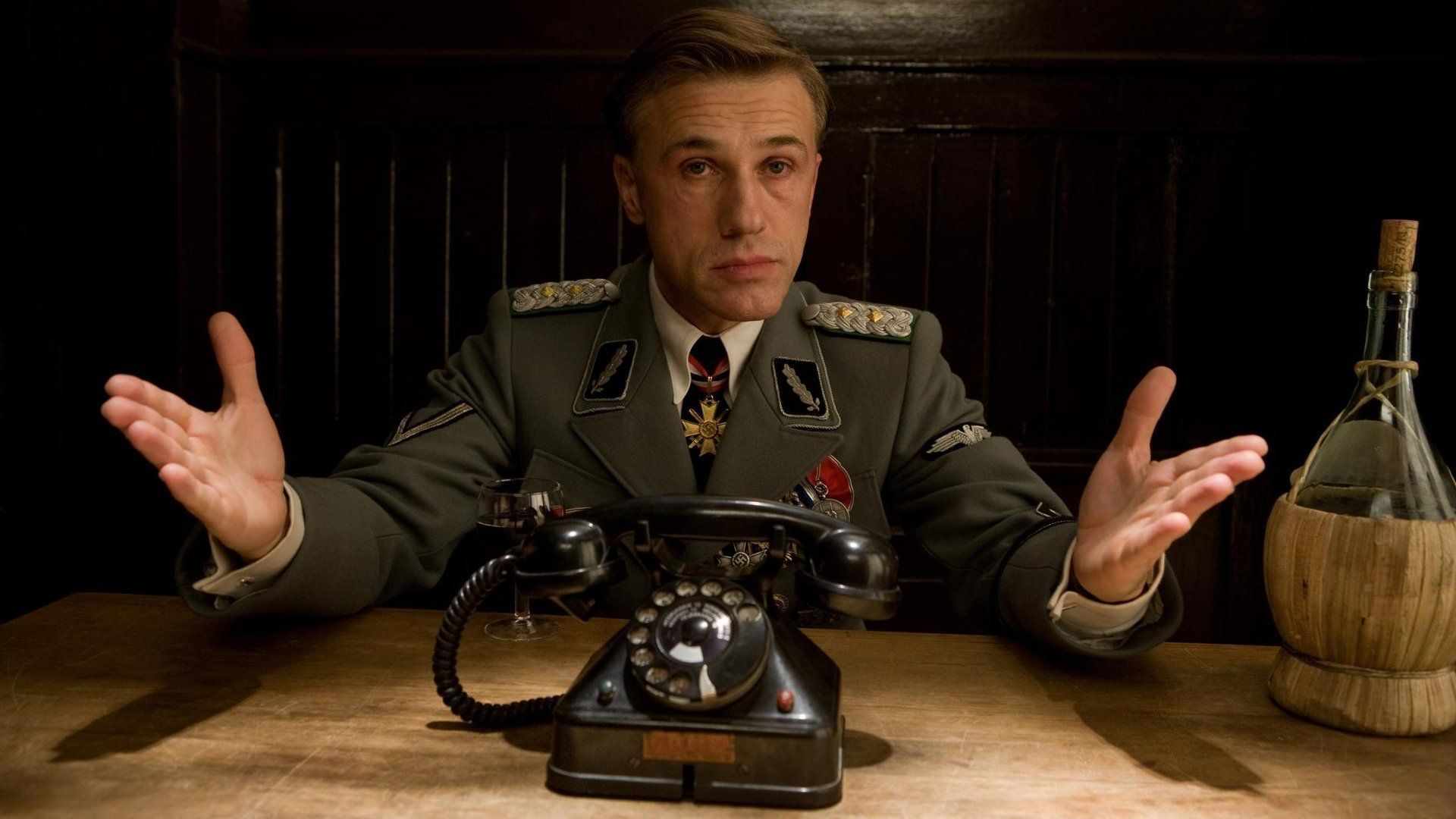 Hans Landa, Christoph Waltz, Inglourious Basterds, Telefon, Gestik, Full HD, Windows-Hintergrundbild