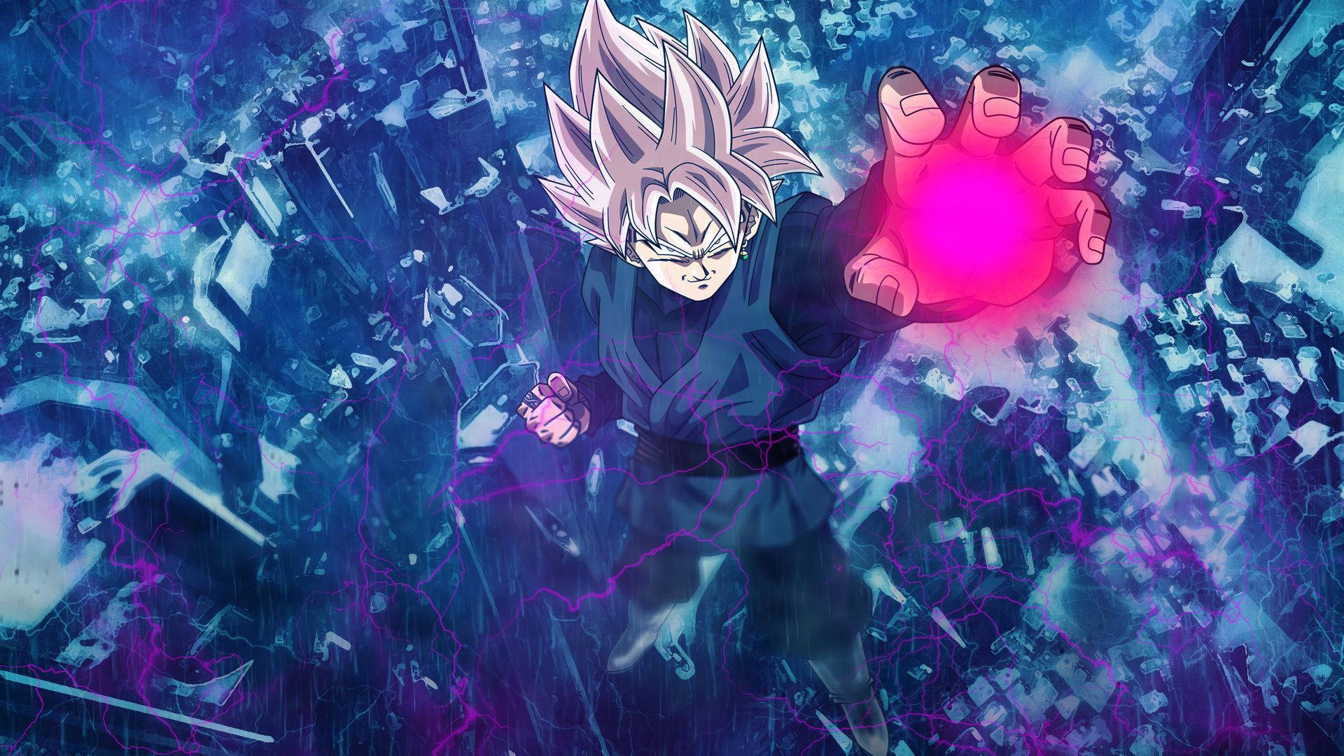 Goku Black, Super-Saiyajin Rosé, Dragon Ball Super, Energieball, Ruinen, 1920x1080, PC-Hintergrundbild