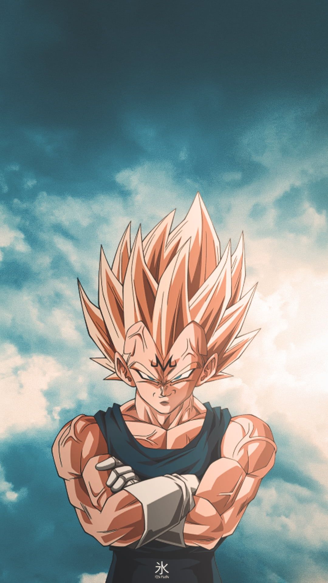 Vegeta, Super-Saiyajin, Verschränkte Arme, Wolken, Türkis, Full HD, Handy-Hintergrund