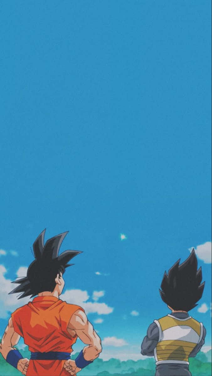 Son Goku, Vegeta, Dragon Ball, Blauer Himmel, Rückansicht, Minimalismus, Hintergrundbild fürs Handy