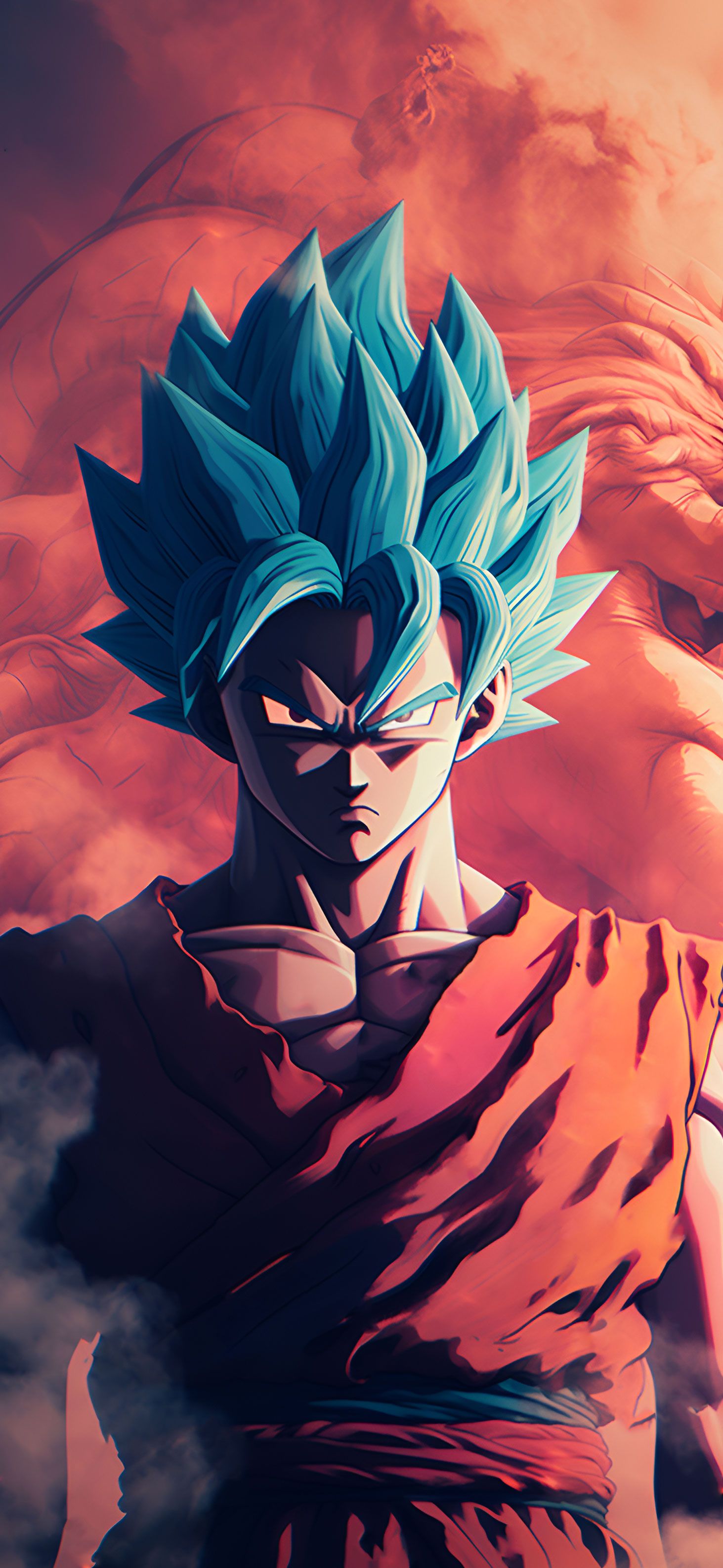 Son Goku, Super-Saiyajin Blue, Dragon Ball Super, Rote Wolken, Profil, QHD+, Handy-Hintergrund