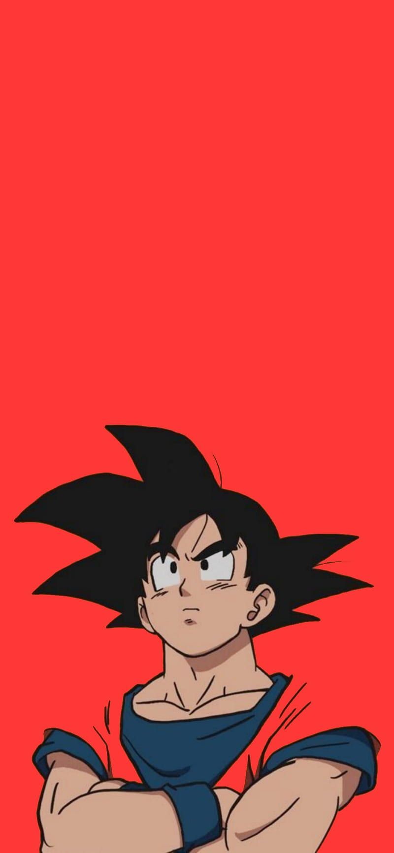Son Goku, Dragon Ball, Rot Hintergrund, Verschränkte Arme, Minimalistisch, Sperrbildschirm fürs iPhone
