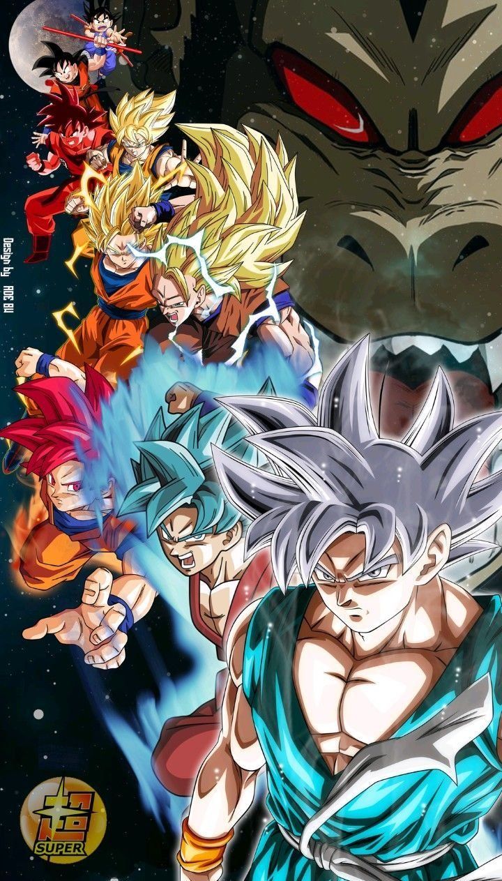 Son Goku, Super-Saiyajin-Verwandlungen, Shenlong, Dragon Ball, Collage, HD, Handy-Hintergrundbild