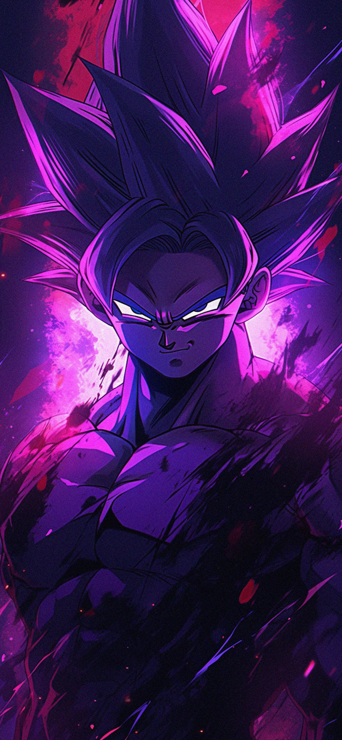 Son Goku, Dragon Ball Super, Lila Aura, Dunkel, Leuchtende Augen, Full HD, Handy-Hintergrund