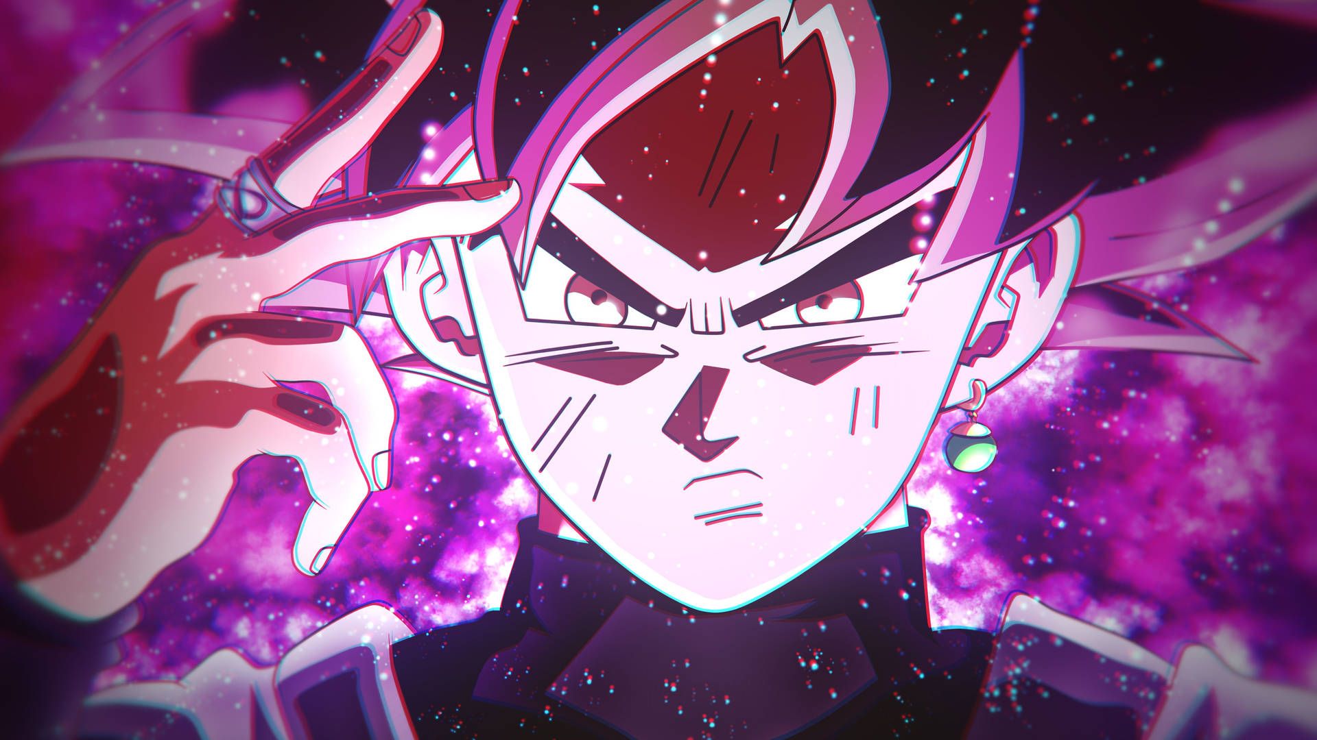 Goku Black, Dragon Ball Super, Nahaufnahme, Lila Aura, Ohrring, Full HD, Windows-Hintergrundbild