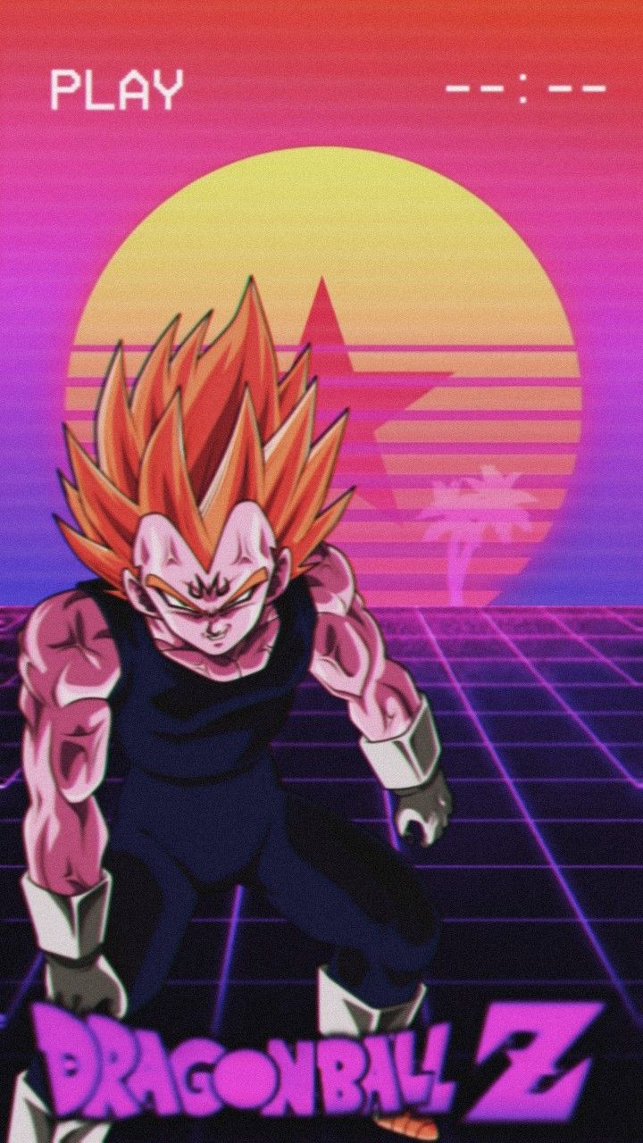 Vegeta, Super-Saiyajin, Dragon Ball Z, Synthwave, Retro, Sonnenuntergang, HD, iPhone-Hintergrundbild