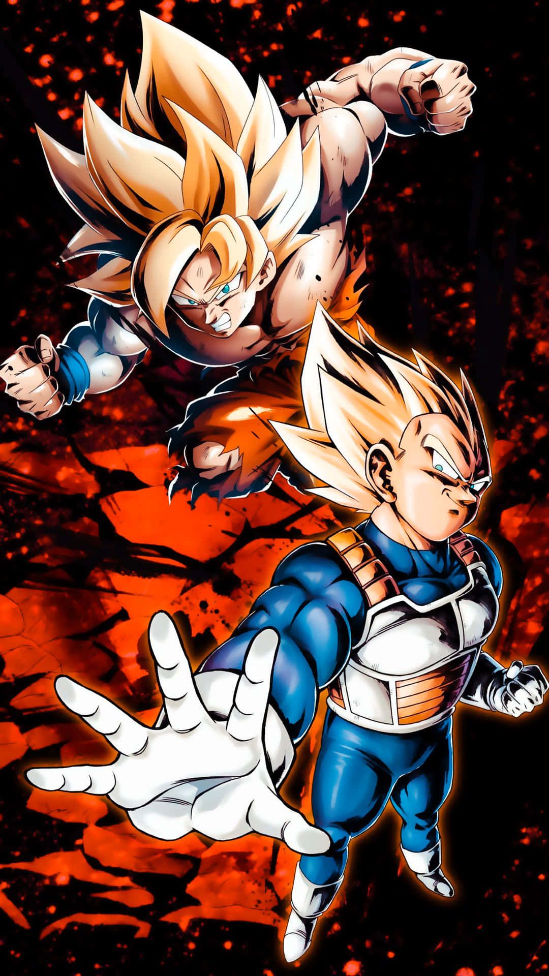 Son Goku, Vegeta, Super-Saiyajin, Dragon Ball Z, Kampf, Flammen, 1080x1920, Handy-Hintergrund