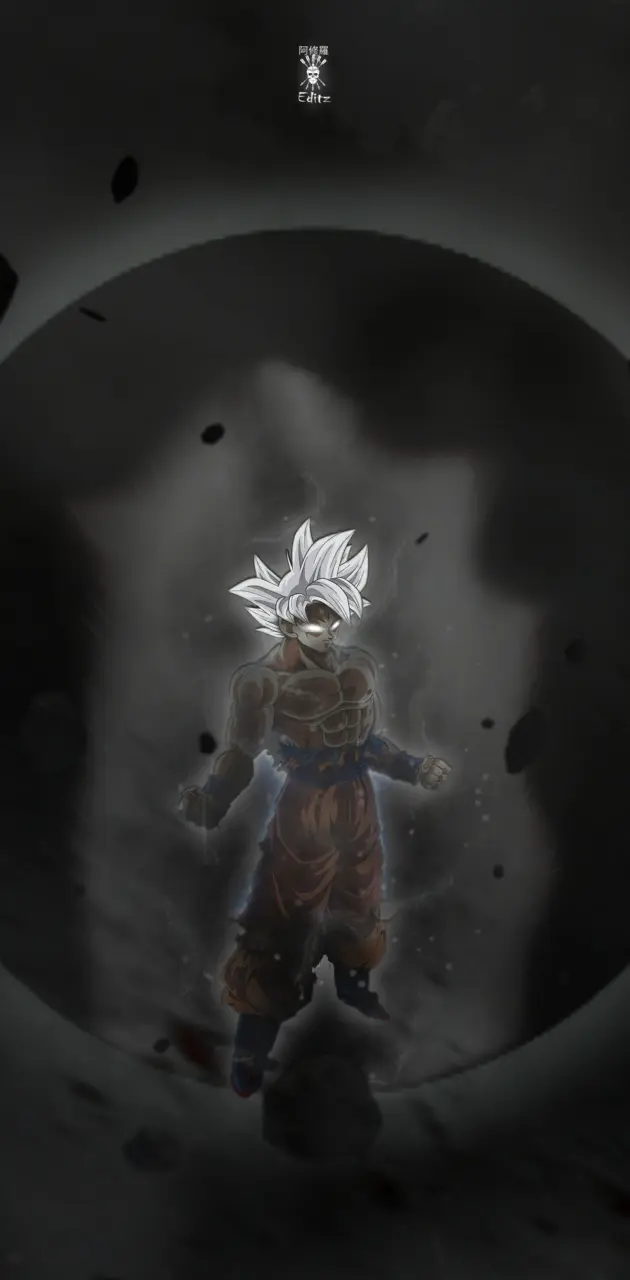 Son Goku, Ultra Instinct, Dunkel, Aura, Silhouette, Hochformat, Hintergrundbild fürs Smartphone