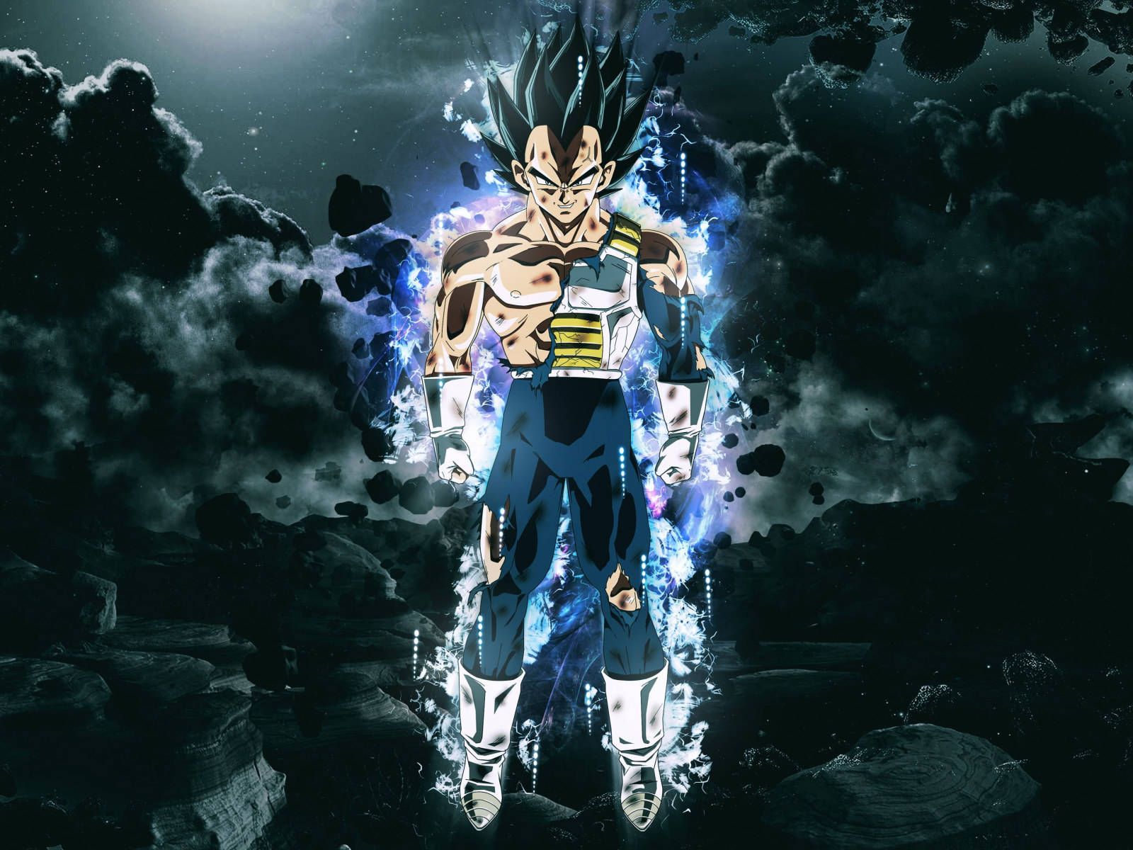 Vegeta, Ultra Ego, Dragon Ball Super, Blaue Aura, Dunkle Wolken, Hintergrundbild fürs iPad