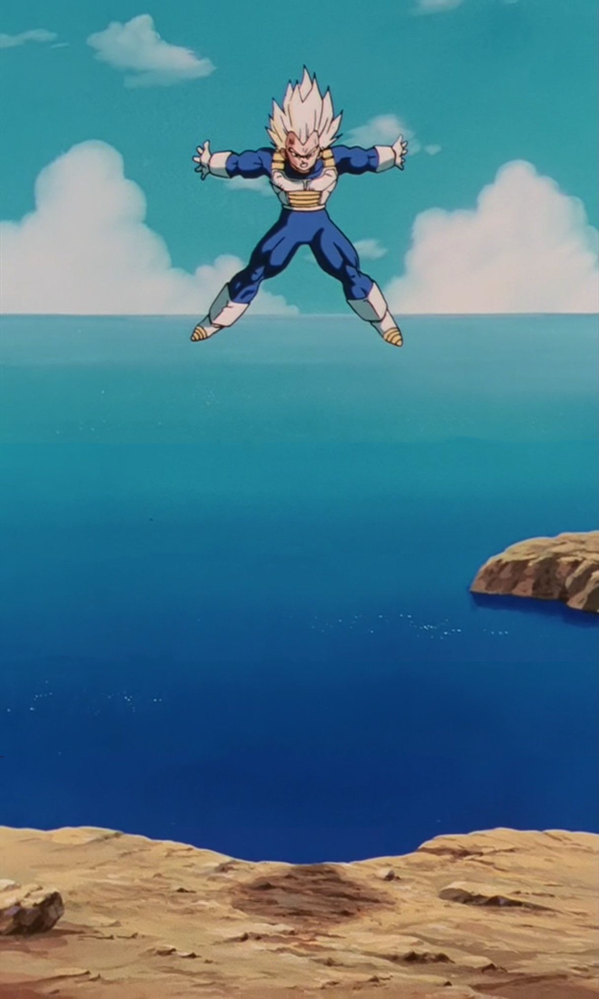 Vegeta, Dragon Ball Z, Meer, Klippe, Anime-Szene, Full HD, Hintergrundbild fürs Handy