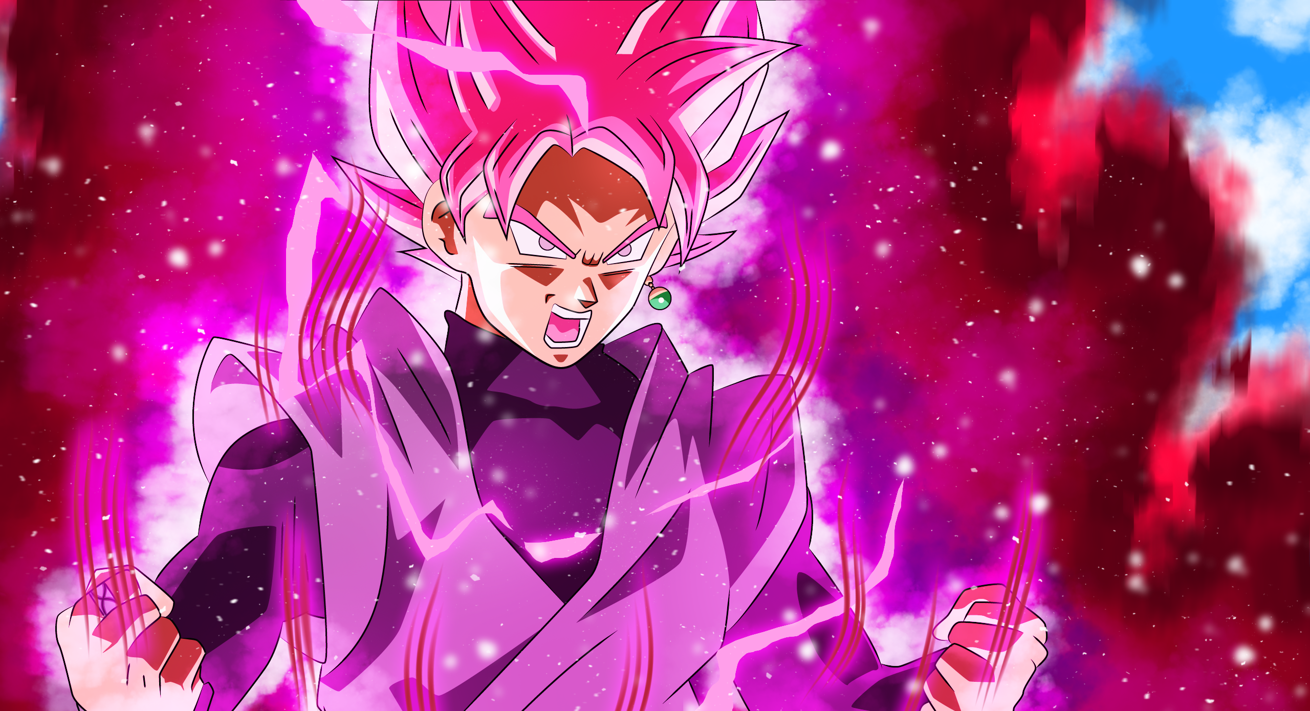 Goku Black, Super-Saiyajin Rosé, Dragon Ball Super, Pinke Aura, Kosmos, 2K, Desktop-Hintergrund