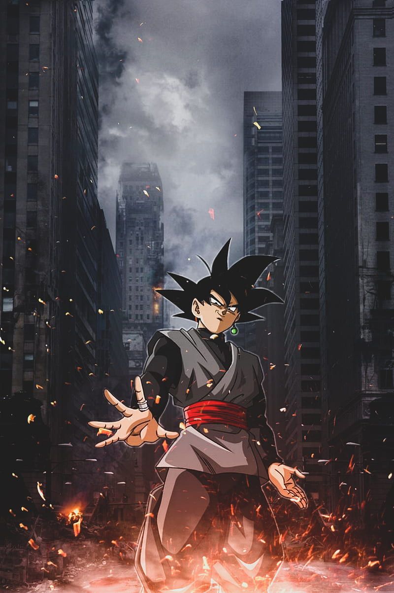 Goku Black, Stadt, Ruinen, Funken, Dunkel, HD, Sperrbildschirm fürs iPhone