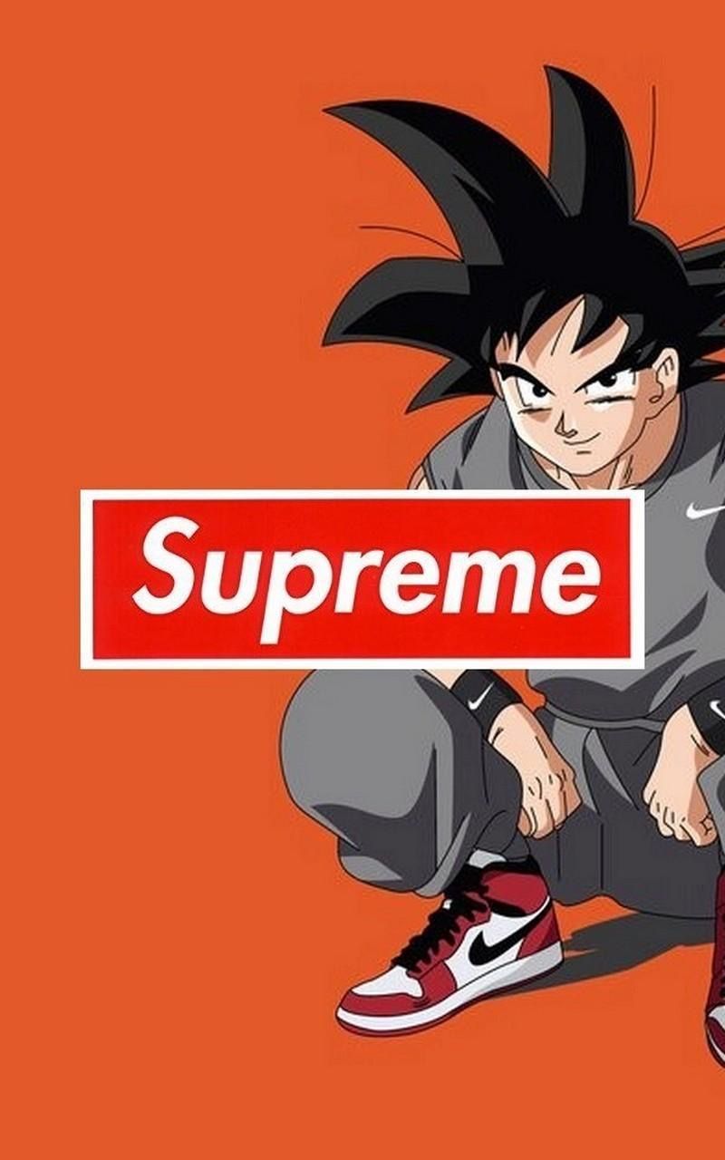 Son Goku, Supreme, Sneaker, Orange Hintergrund, Streetwear, Sperrbildschirm fürs iPhone