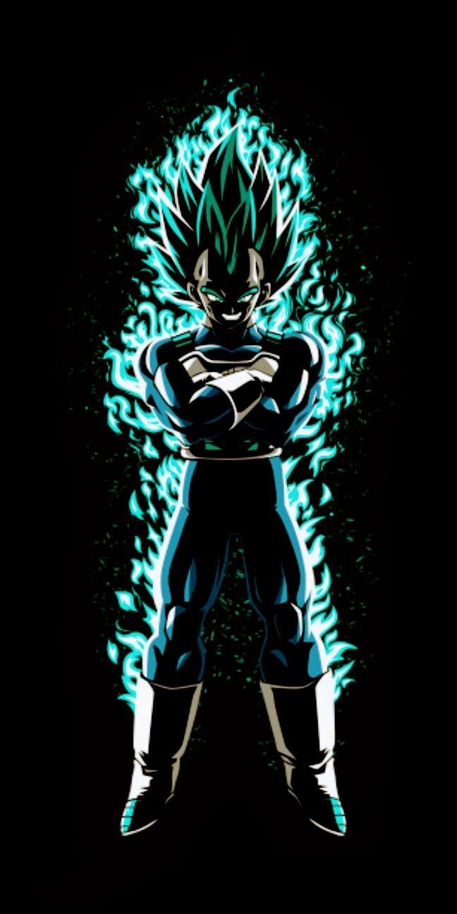 Vegeta, Neonumriss, Silhouette, Türkis, Schwarzer Hintergrund, Sperrbildschirm fürs iPhone
