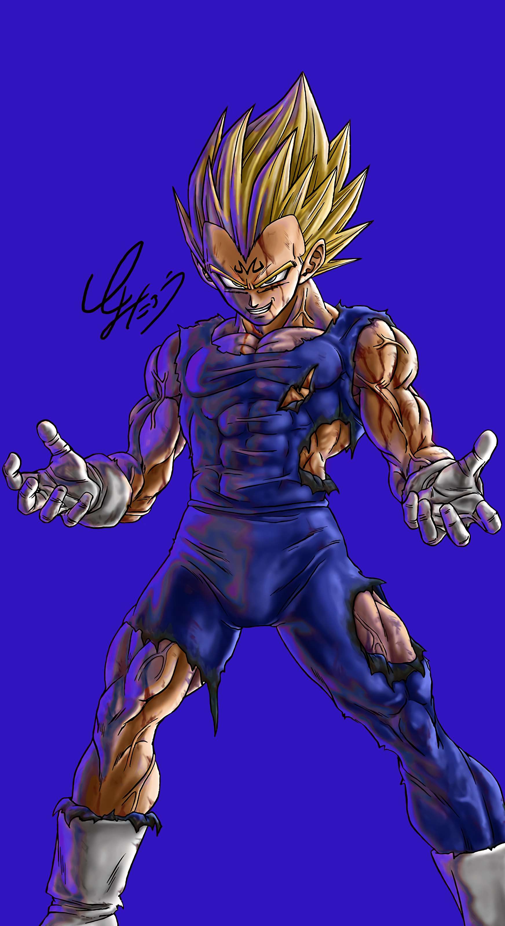 Majin Vegeta, Vegeta, Super-Saiyajin, Dragon Ball Z, Blauer Hintergrund, Sperrbildschirm fürs iPhone