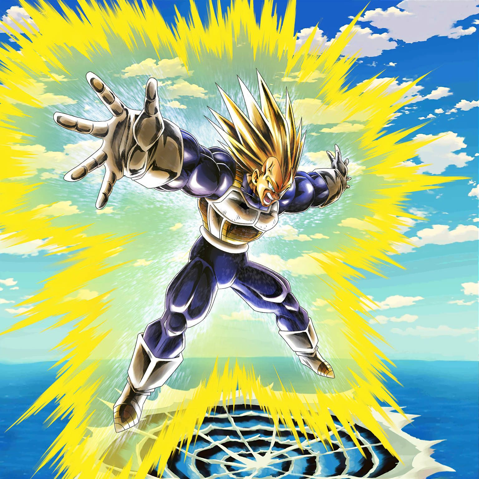 Vegeta, Super-Saiyajin, Dragon Ball Z, Energieangriff, Meer, Gelbe Aura, Hintergrundbild fürs Tablet