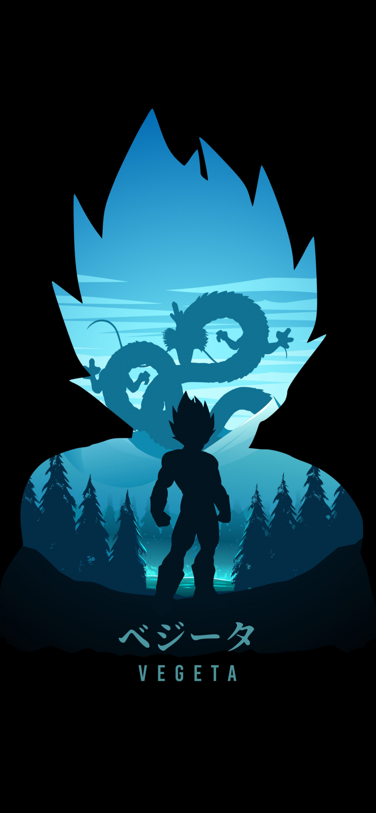 Vegeta, ベジータ, Silhouette, Doppelbelichtung, Minimalismus, Dunkelblau, 1242x2688, Handy-Hintergrund