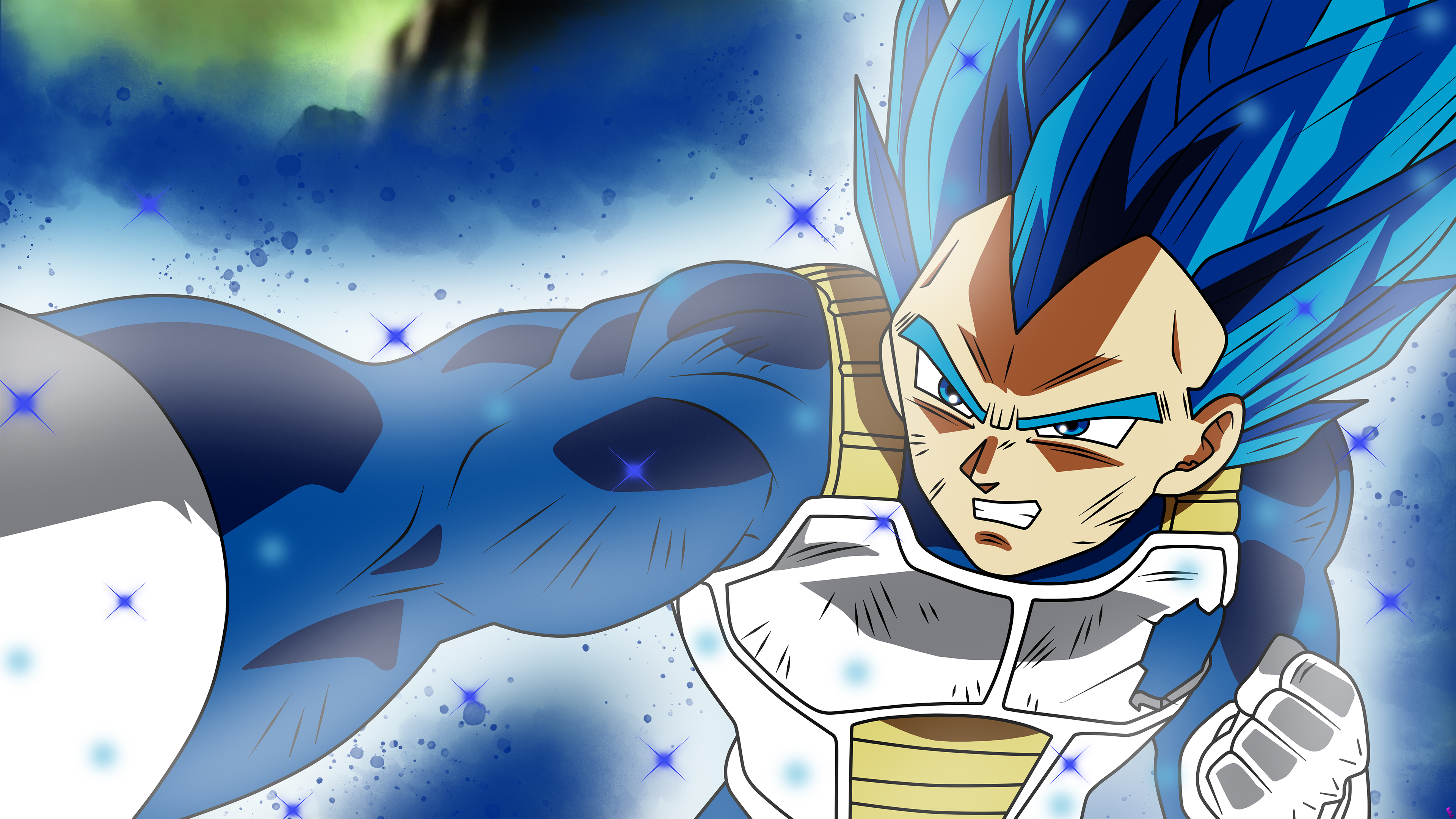 Vegeta, Super-Saiyajin Blue Evolution, Dragon Ball Super, Kampfpose, Funken, 2160p Wallpaper