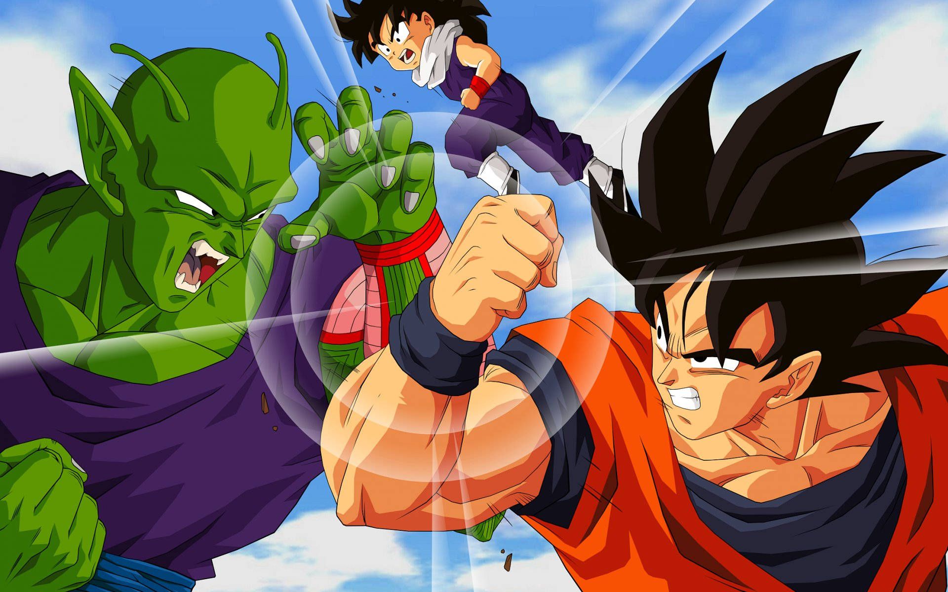 Son Goku, Piccolo, Son Gohan, Dragon Ball Z, Kampf, Faust, Full HD, Desktop-Hintergrund