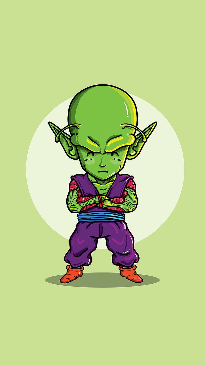 Piccolo, Dragon Ball, Chibi, Hellgrüner Hintergrund, Minimalismus, Sperrbildschirm fürs iPhone