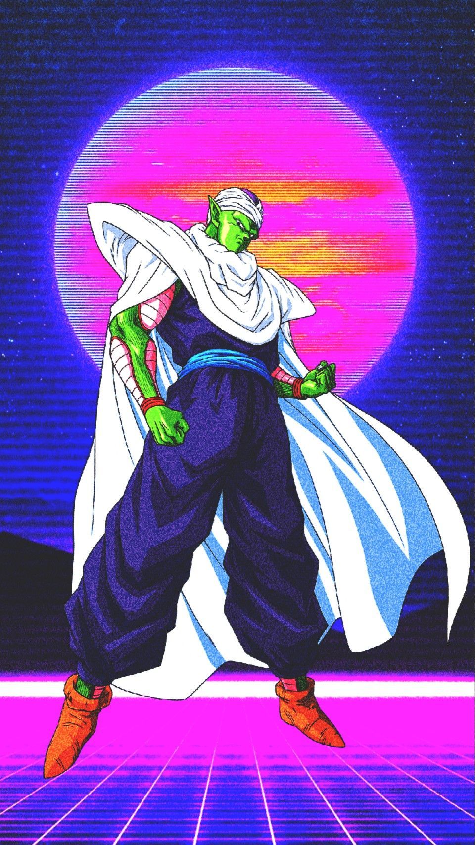 Piccolo, Dragon Ball, Synthwave, Retro-Sonne, Neon, Lila, HD, iPhone-Hintergrundbild