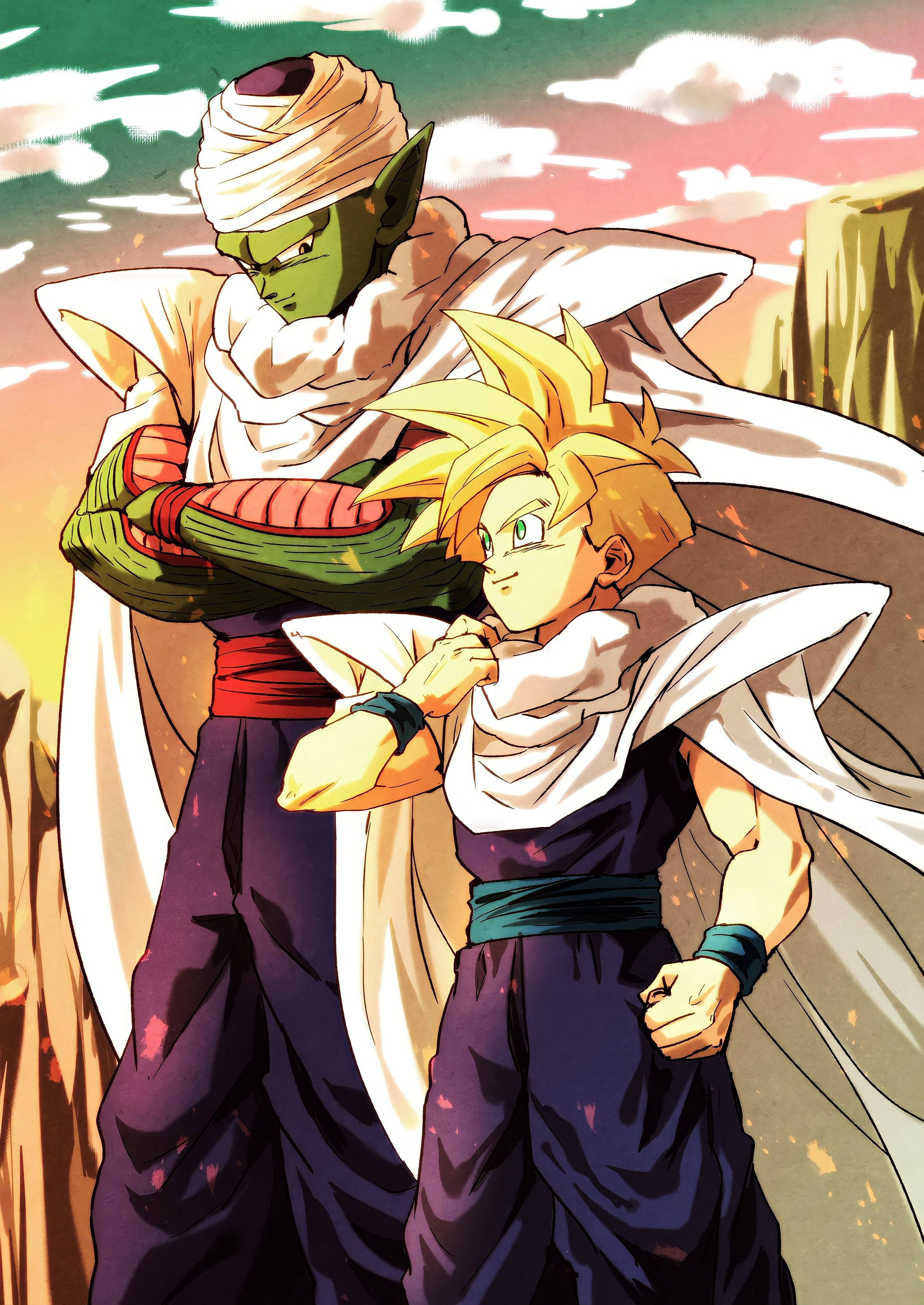 Piccolo, Son Gohan, Super-Saiyajin, Dragon Ball Z, Felsen, QHD+, iPad-Hintergrundbild