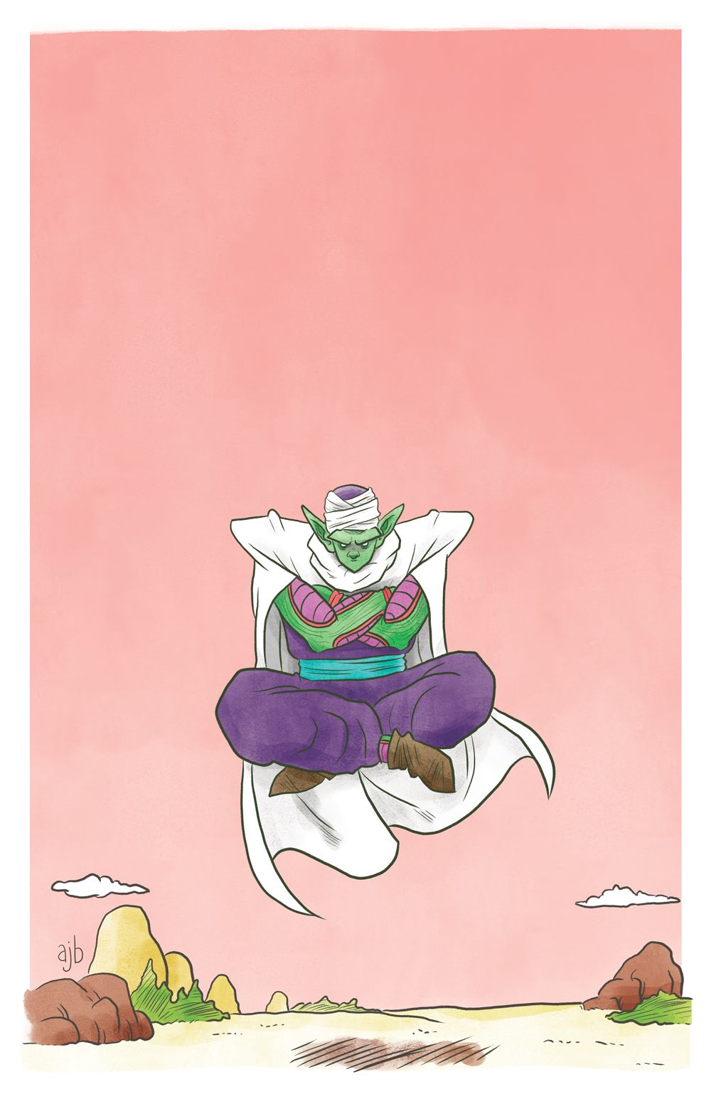 Piccolo, Dragon Ball, Meditation, Schwebend, Rosa Hintergrund, Minimalismus, Sperrbildschirm
