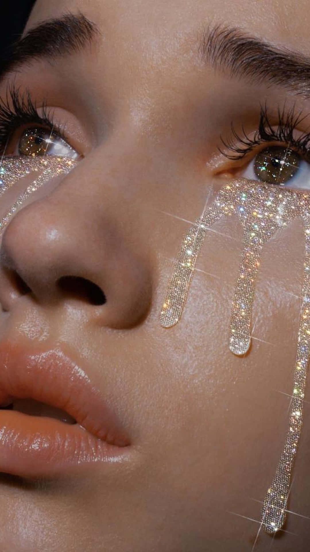 Frau, Glitzertränen, Nahaufnahme, Gesicht, Make-up, Full HD, Handy-Hintergrund im Hochformat