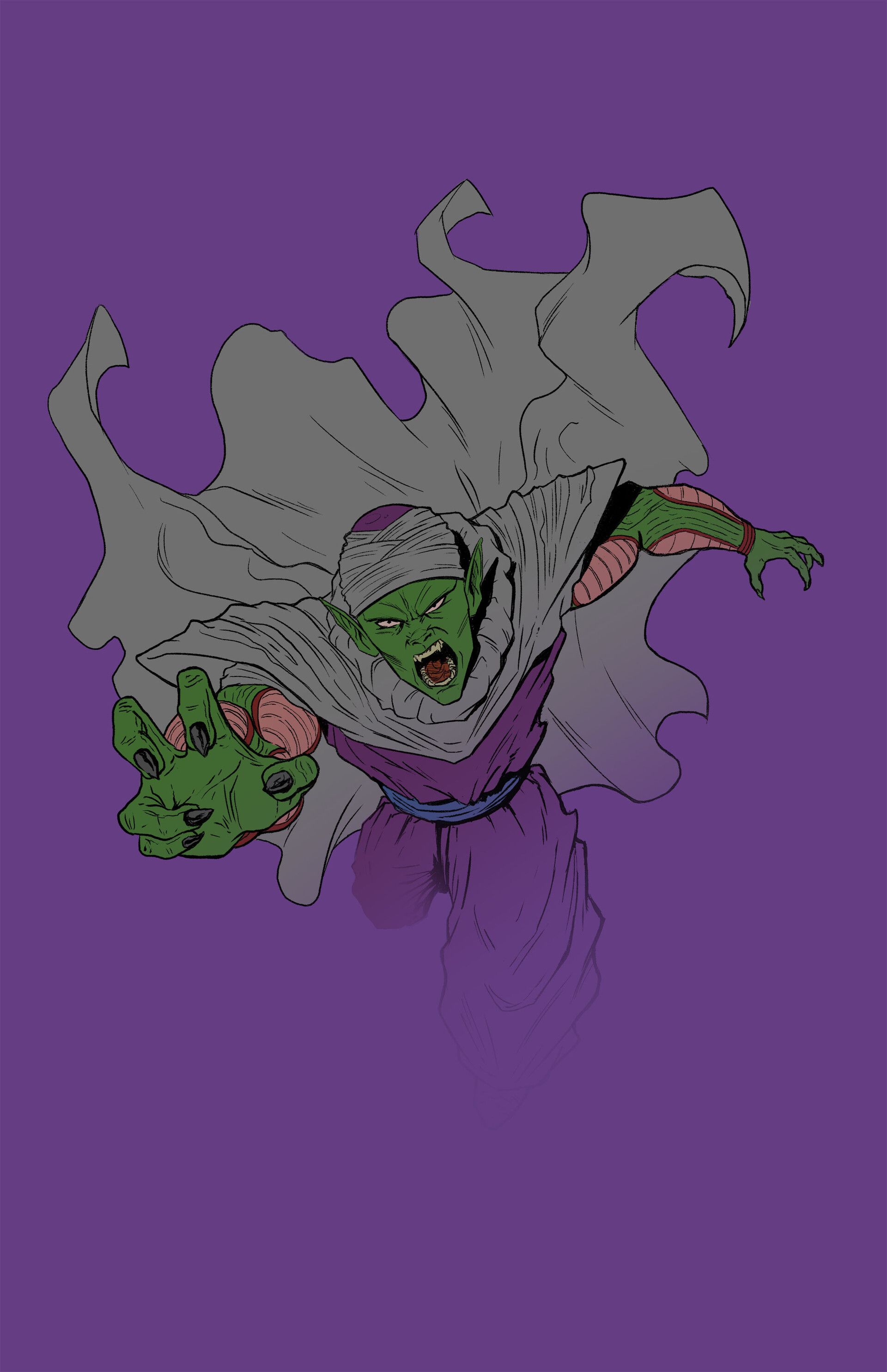 Piccolo, Dragon Ball, Skizze, Lila Hintergrund, Umhang, QHD+, Sperrbildschirm fürs iPhone