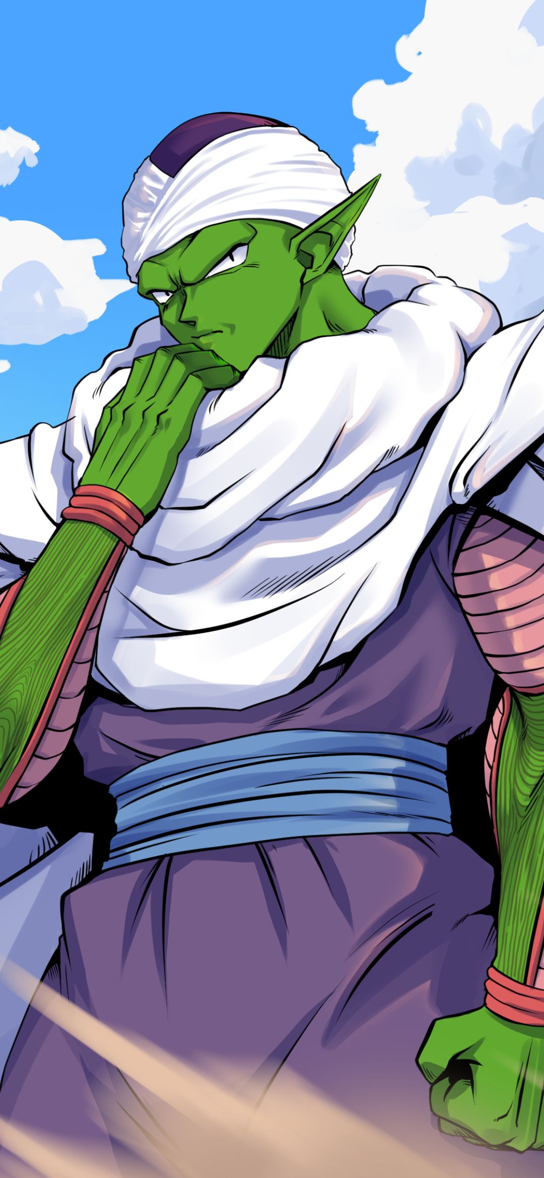 Piccolo, Dragon Ball Z, Turban, Blauer Himmel, Wolken, Full HD, Handy-Hintergrund im Hochformat
