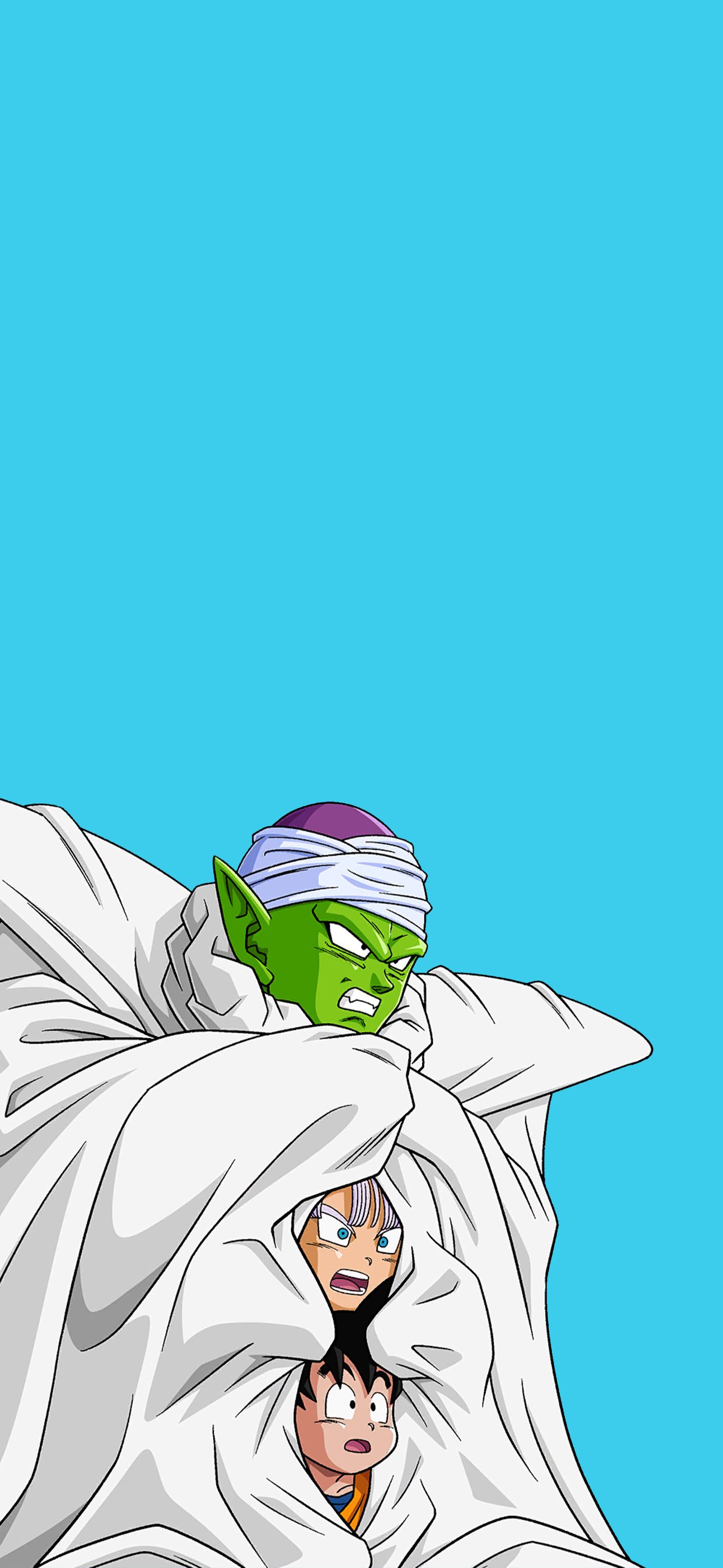 Piccolo, Son Gohan, Dragon Ball Z, Umhang, Hellblauer Hintergrund, Sperrbildschirm fürs iPhone