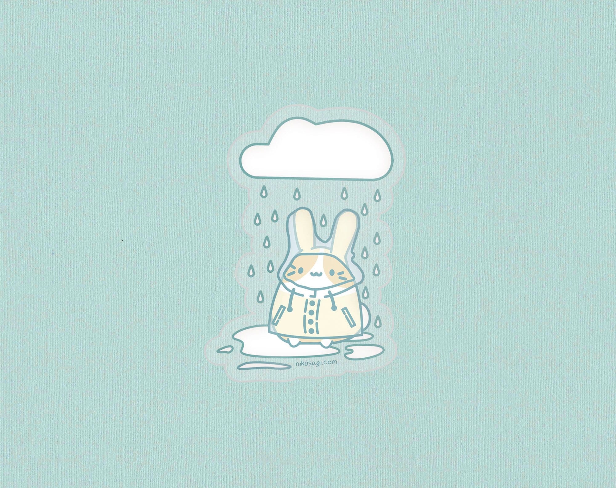 Kaninchen im Regenmantel, Regenwolke, Illustration, Mintgrün, Niedlich, Full HD, PC-Hintergrundbild