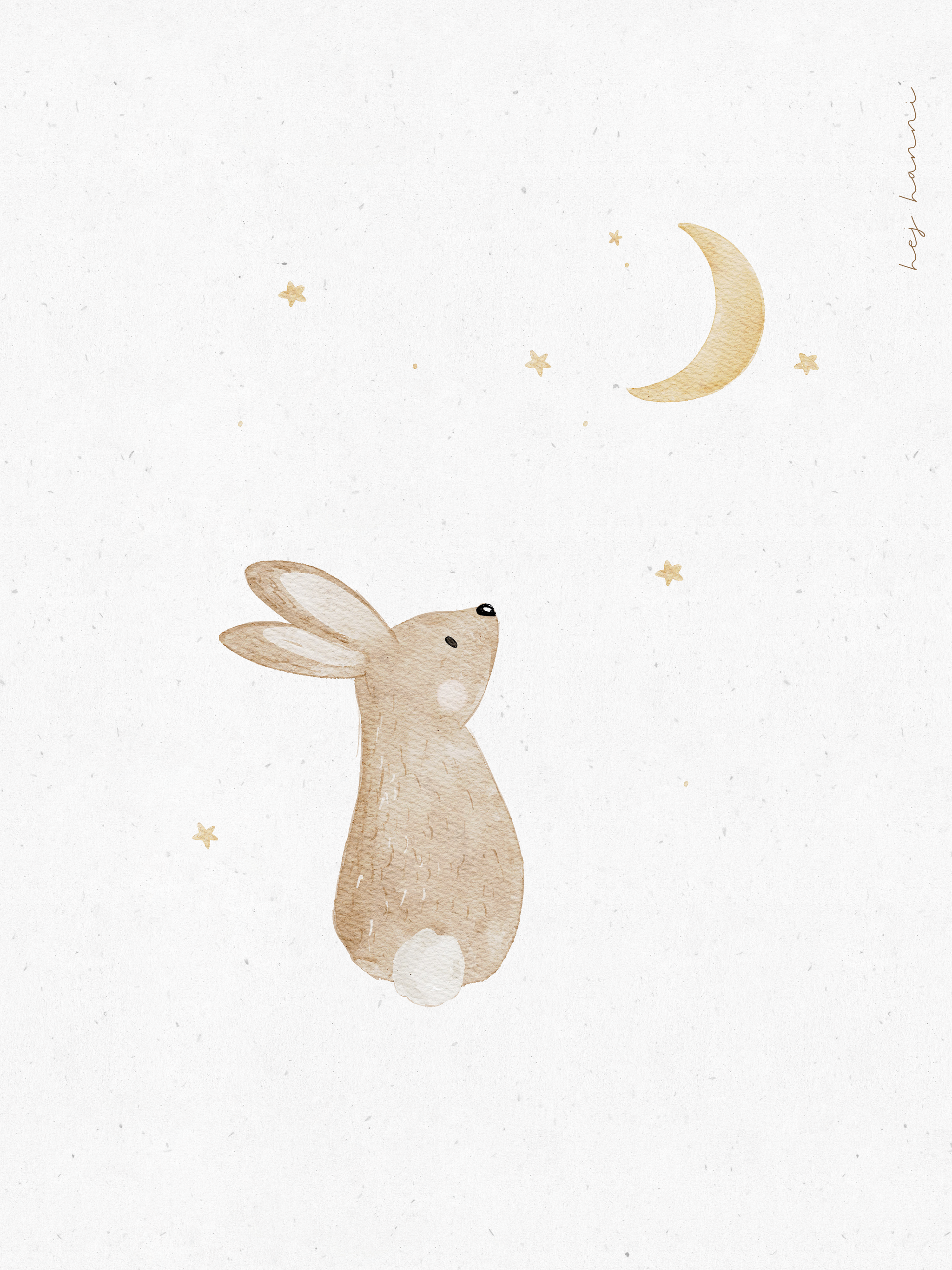 Kaninchen-Illustration, Mond, Sterne, Minimalistisch, Beige, QHD+, iPad-Hintergrundbild