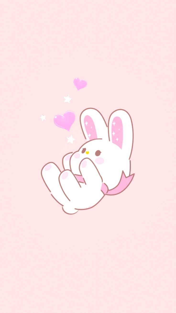 Kawaii-Hasen, Herzen, Rosa Hintergrund, Illustration, Niedlich, Sperrbildschirm fürs iPhone