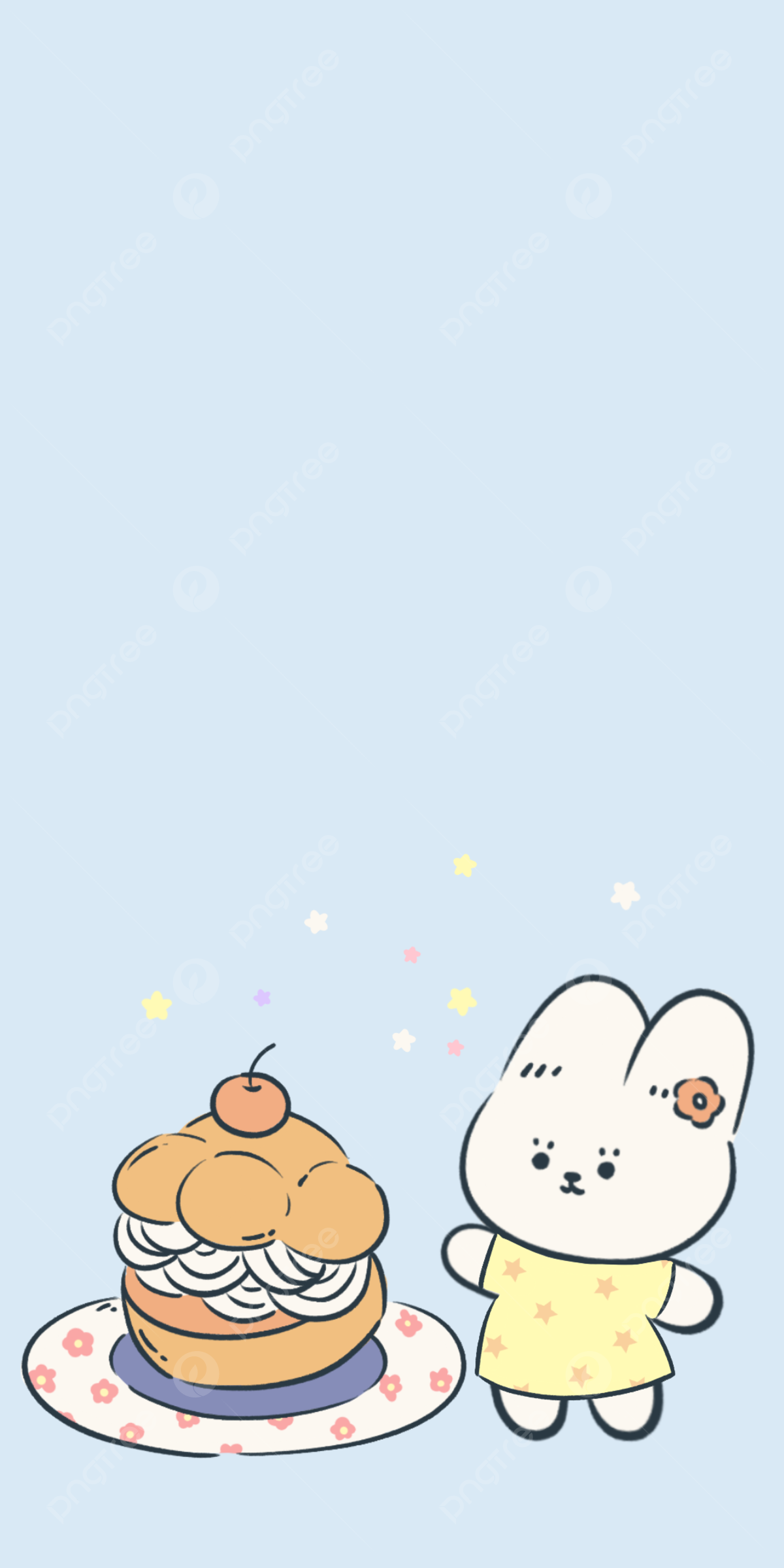 Kawaii-Hase, Cupcake, Hellblau, Illustration, Niedlich, Full HD, Handy-Hintergrund im Hochformat