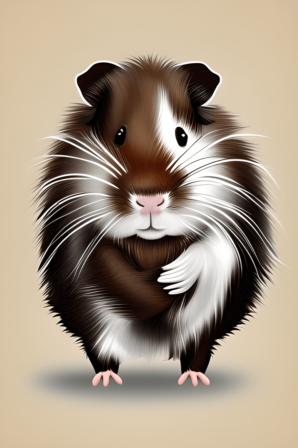 Langhaar-Meerschweinchen, Illustration, Braun-weiß, Beiger Hintergrund, Sperrbildschirm fürs iPhone