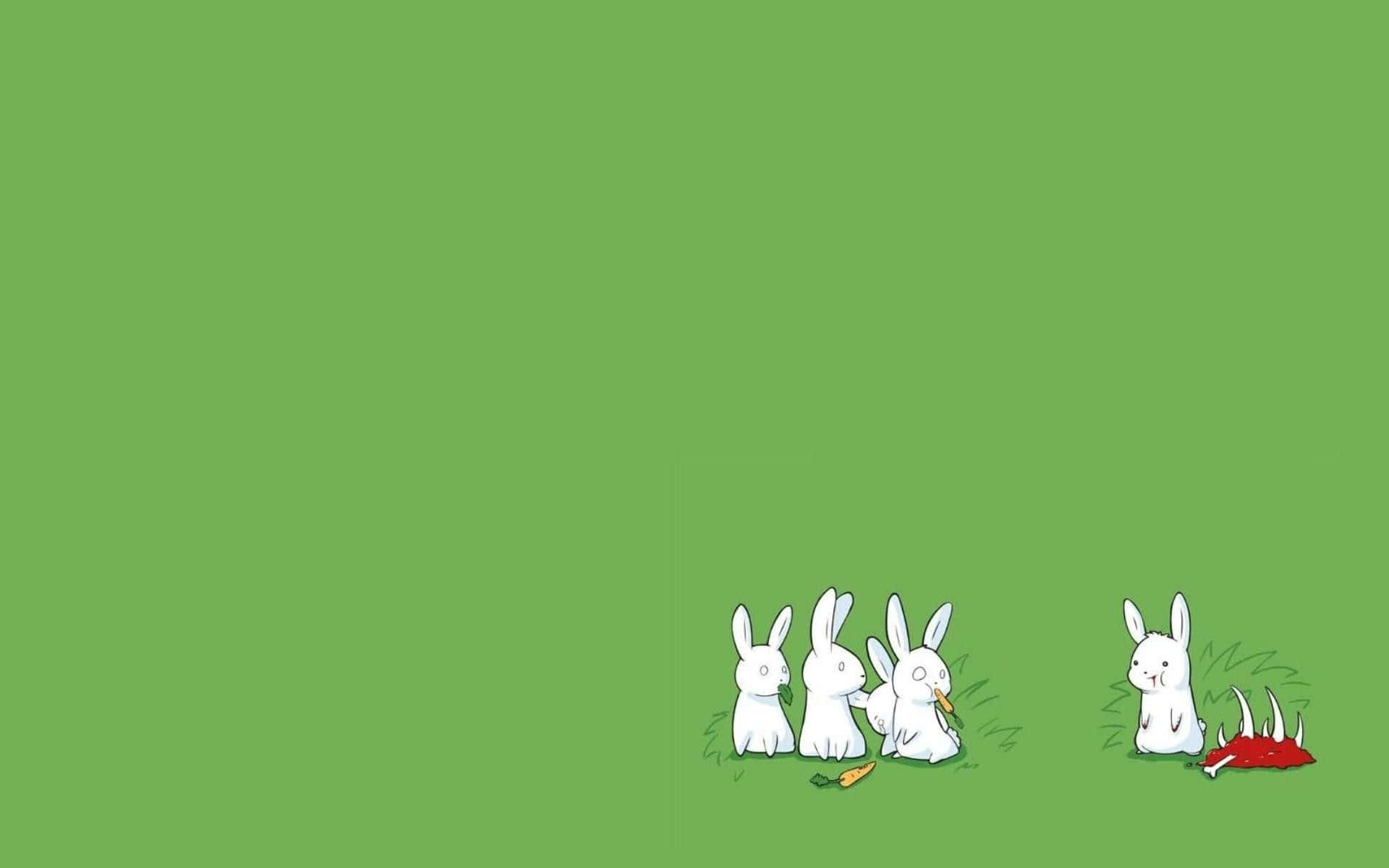 Weiße Hasen, Karotte, Grüner Hintergrund, Illustration, Minimalistisch, Full HD Wallpaper